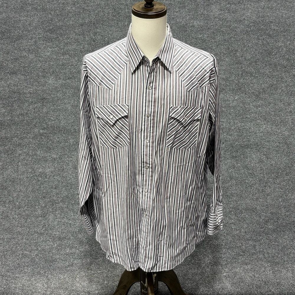 Plains Westernwear Shirt Mens XL White Striped Western Pearl Snap Long Sleeve